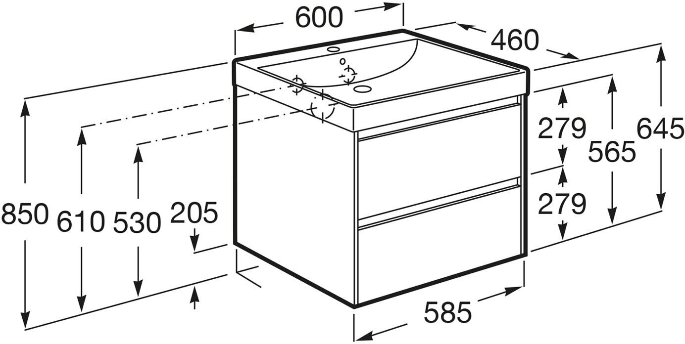 Roca Ona Waschtischunterbau 60 cm mit 2 Schubladen