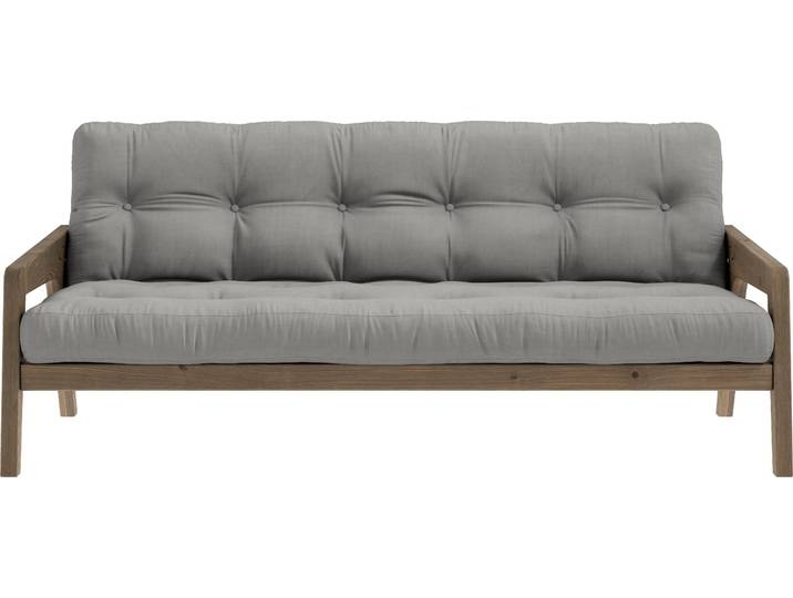 Schlafsofa KARUP DESIGN Grab, inkl. Futonmatratze - aus massivem Kieferholz, 130x190 cm , grau, B:204cm H:40cm T:90cm, 80% Baumwolle + 20% polyester, Sofas, Schlafsofa, Mit Holzstruktur, inkl. Futonmatratze, Liegefläche 130x190 cm