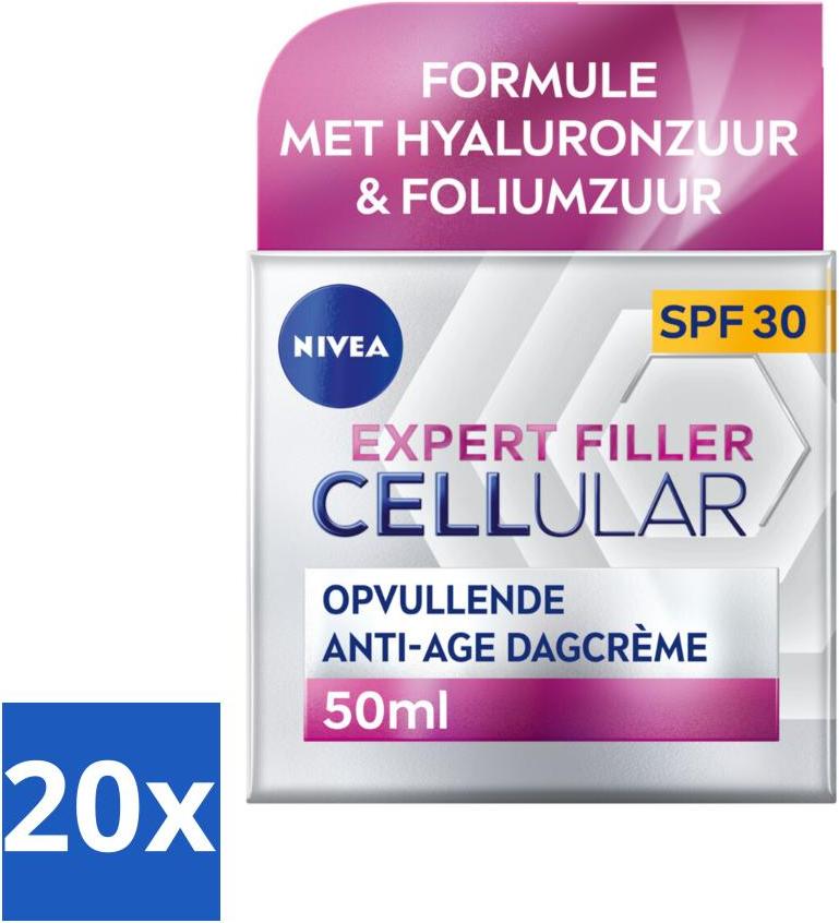 NIVEA - CELLular Expert Filler Tagescreme - Anti-Aging Gesichtscreme - LSF 30 - Mit Hyaluronsäure, Kreatin & Folsäure - 50 ml - Vorteilspack - 20 Stücke