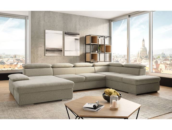 Wohnlandschaft, Beige, 349x226 cm, 100% Polyester, Mit Arm- & Kopfteilverstellung, Modern, sit&more