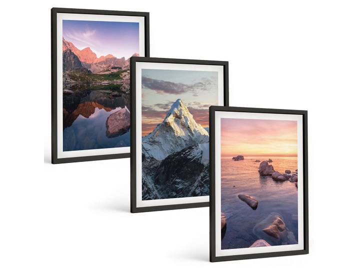 Tulup Bilder SET 3er Set - 40x60 cm Schwarzer Rahmen - Berglandschaften im Hintergrund, Kunststoff, Rechteckig, 40x60 cm, Fotografie, Bilder & Rahmen, Bilder