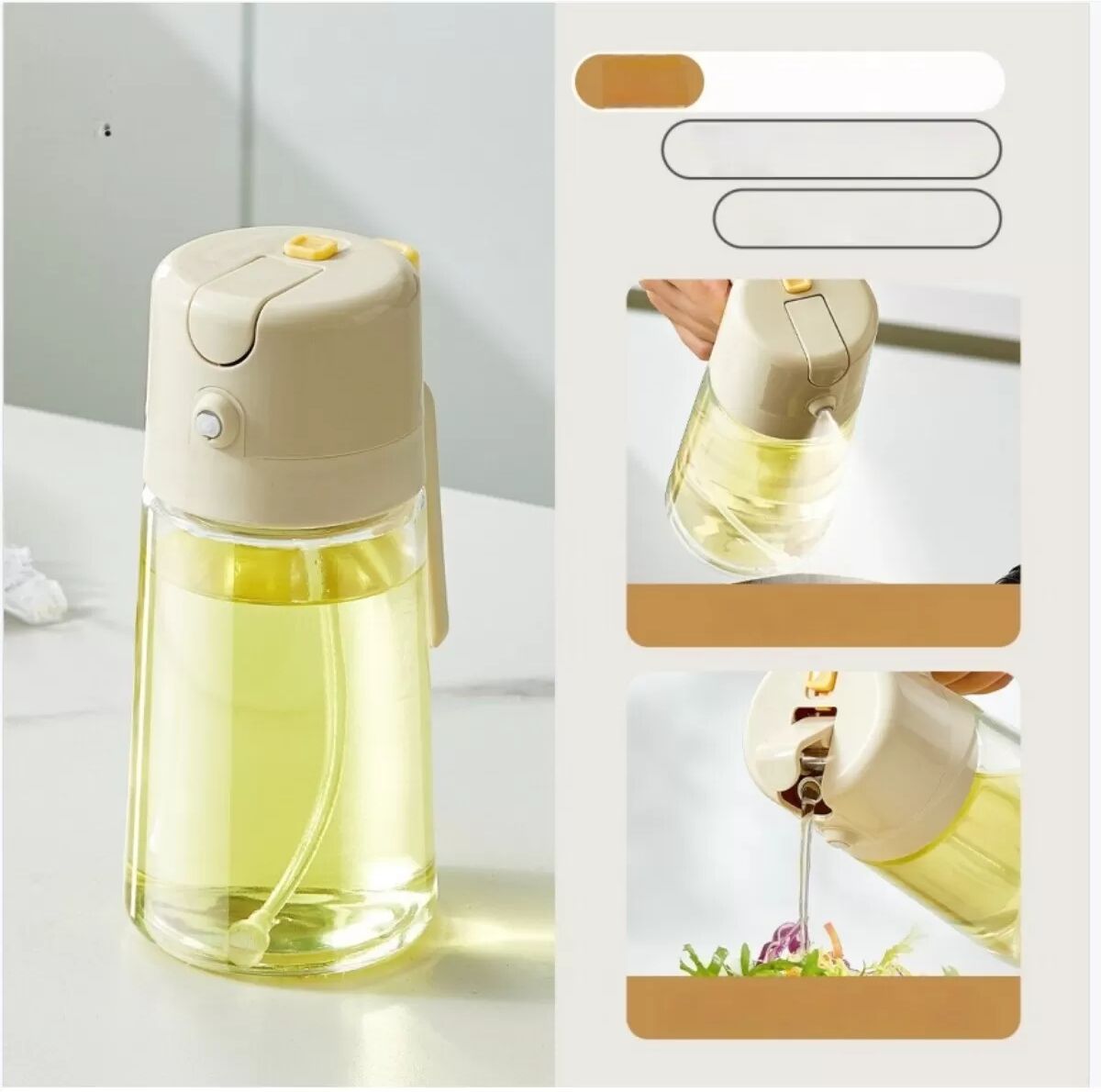 INF 500ml Küchenglas Öl Sprühflasche - Sprüh- und Gießölspender Weiß