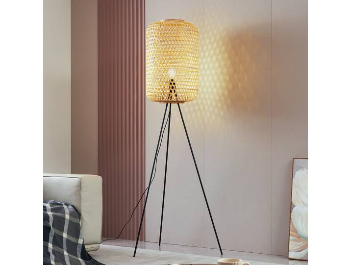 Jorick Lampadaire Bois - Lucande - Salon / séjour - Rustique - Bambou - Trépied