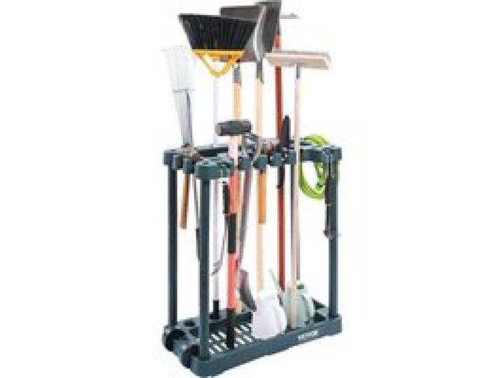 VEVOR Gartengeräte Ständer 75x35x82cm Gerätehalter Organizer PP Mehrzweck Gartengeräteaufbewahrungsregal 10 Werkzeugfächer Anti-Kipp-System Gartenwerkzeug Halter Besenhalter Garage Garten Zimmer