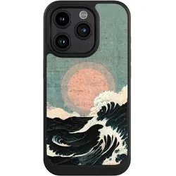 Nivocase Hülle für Apple iPhone 15 Pro Handyhülle NIVOcore Case Schwarz Kunst Meer Welle (Apple iPhone 15 Pro), Smartphone Hülle, Schwarz