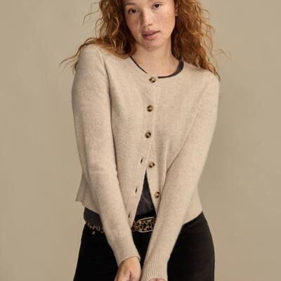 Lucky Brand Cashmere Cardigan - Women's Clothing Tops Sweaters in Seashell, Size XL