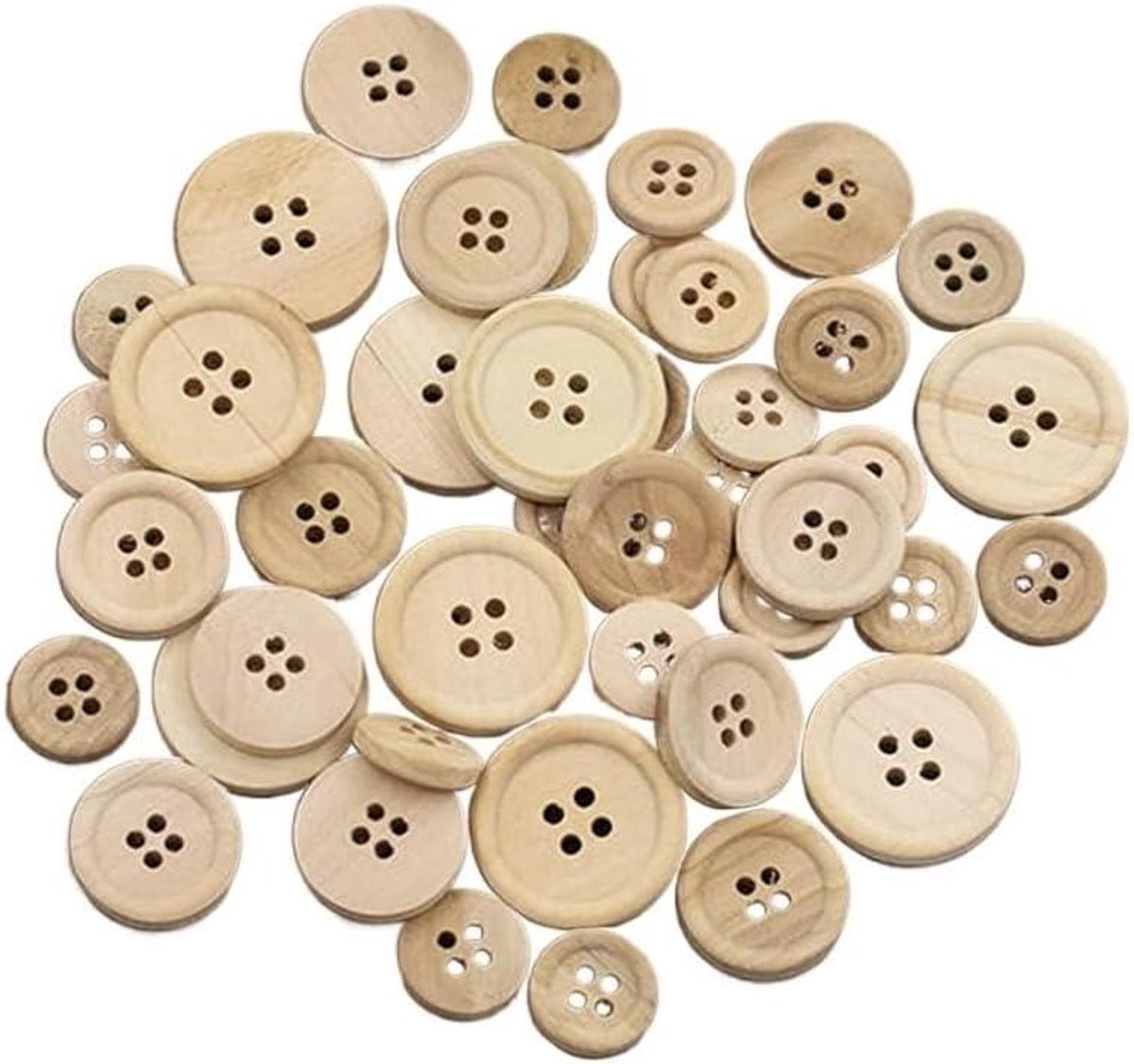 Houten Knopen voor Naai Accessoires en Kleding Versiering - Natuurlijke Kleur - 50 Stuks