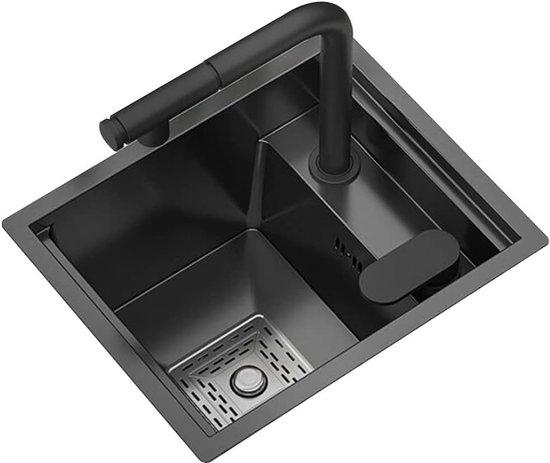 Famanu Edelstahl-Spüle Kompakte Küchenspüle mit Abdeckung 32 x 39 cm Schwarz