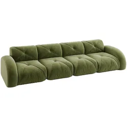 Merax Modulares Sofa 4-Sitzer, Cloud Sofa mit runden Armlehnen, Chenille weich, rahmenlos bodennah, Lounge Sofa, Grün