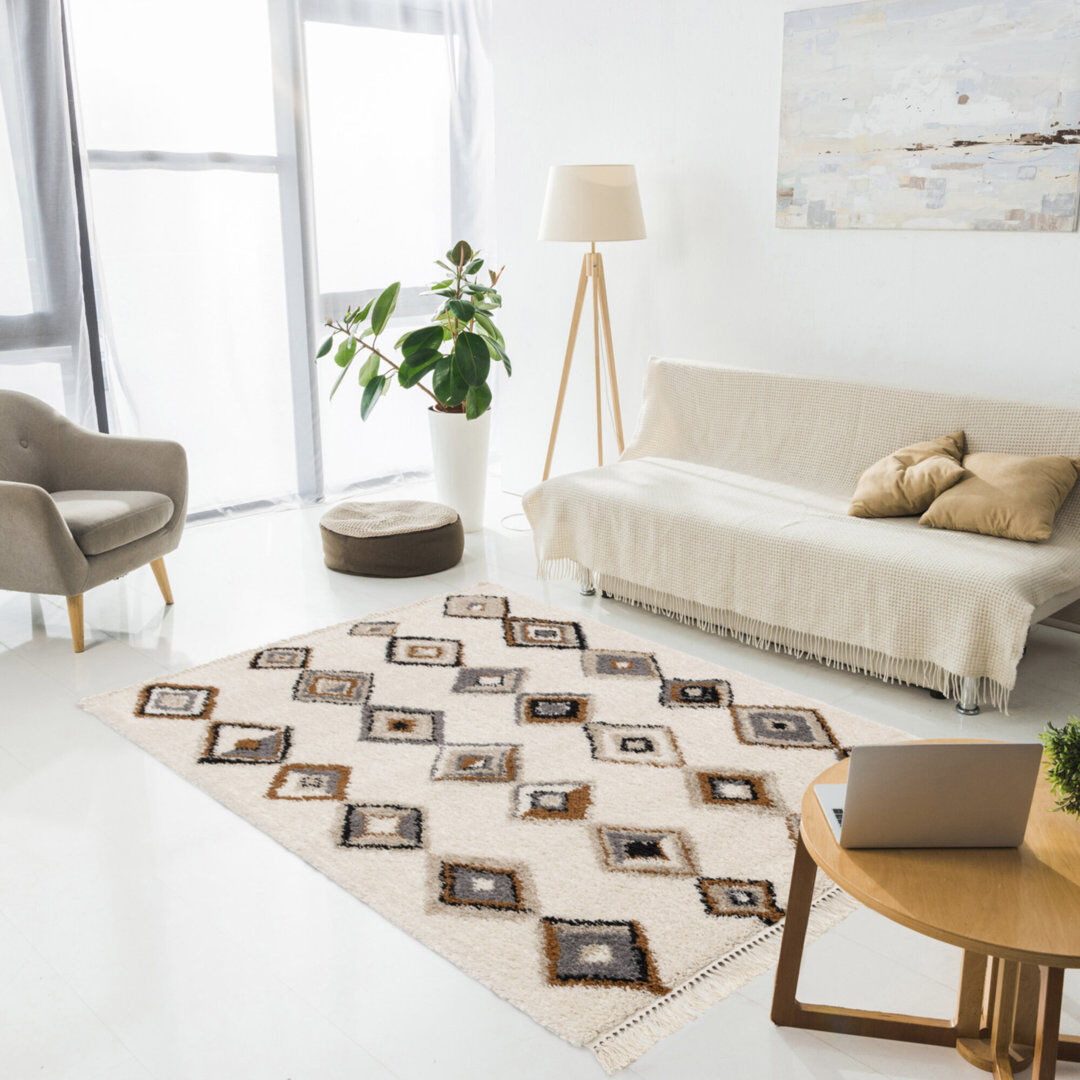 Gracie Oaks Ahnna Moroccan Shag Area Rug Cream Rectangle 200 x 290cm