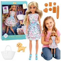 Anlily-Puppe mit Hund, Blumenkleid, Tasche, Snacks und Accessoires-Set
