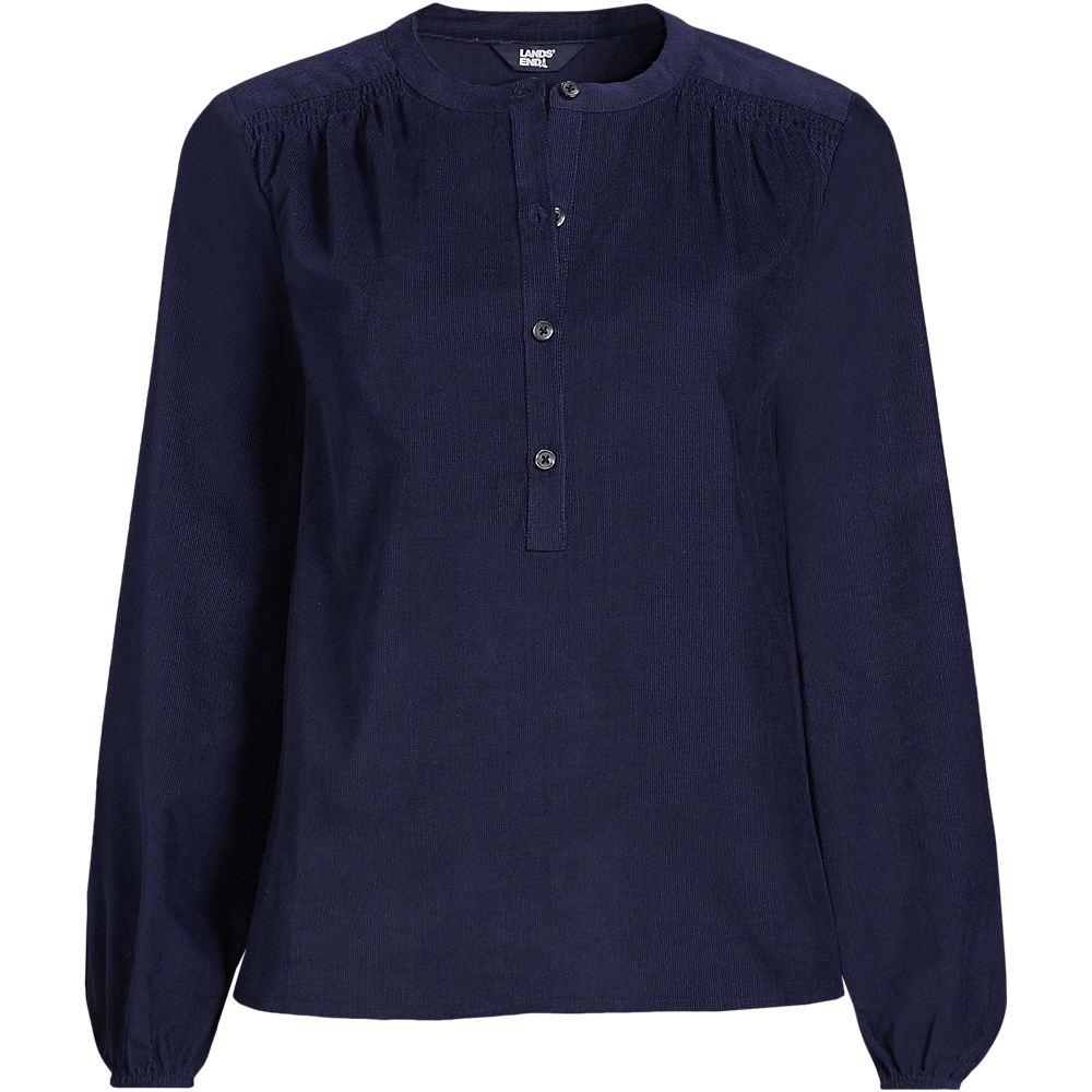 Feincord-Bluse mit Raffungen für Damen, Damen, size: regular, Blau, Baumwolle, by Lands' End