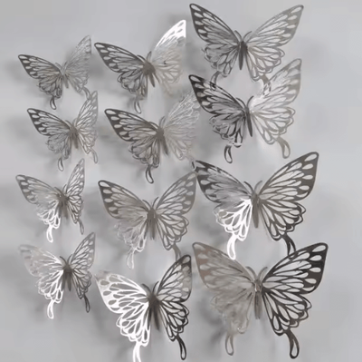 Inspire Curations 12 Piece 3D Silver Hollow Butterfly Wall Decor Set silver