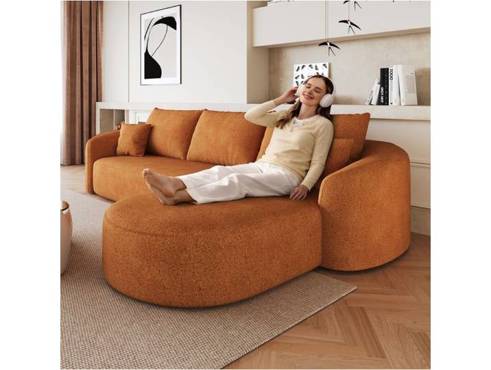 HOMVRA Canapé d'angle compressé modulable 3 places 266 cm tissu chenille orange