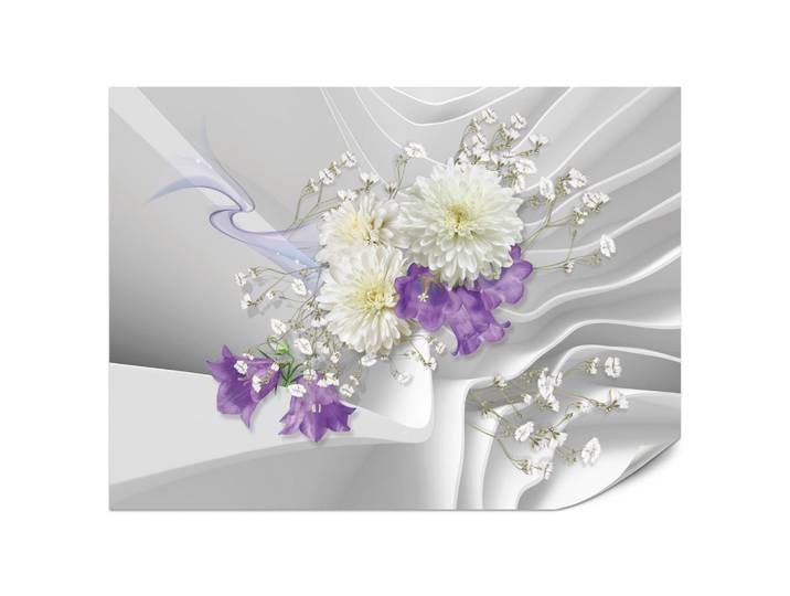 Muralo Fototapete für Wohnzimmer Blumen Abstraktes Welliges Raumhintergrund 400x280, Violett, Weiß, Grau, Papier, Abstrakt, Floral, Rechteckig, 400x280 cm, Tapeten & Wandverkleidungen, Fototapeten