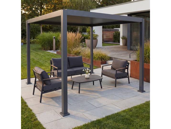 Pergola HWC-P65, Terrassenüberdachung Gartenpavillon Lamellen-Pavillon, 10cm-Aluminium-Gestell 3x3m anthrazit