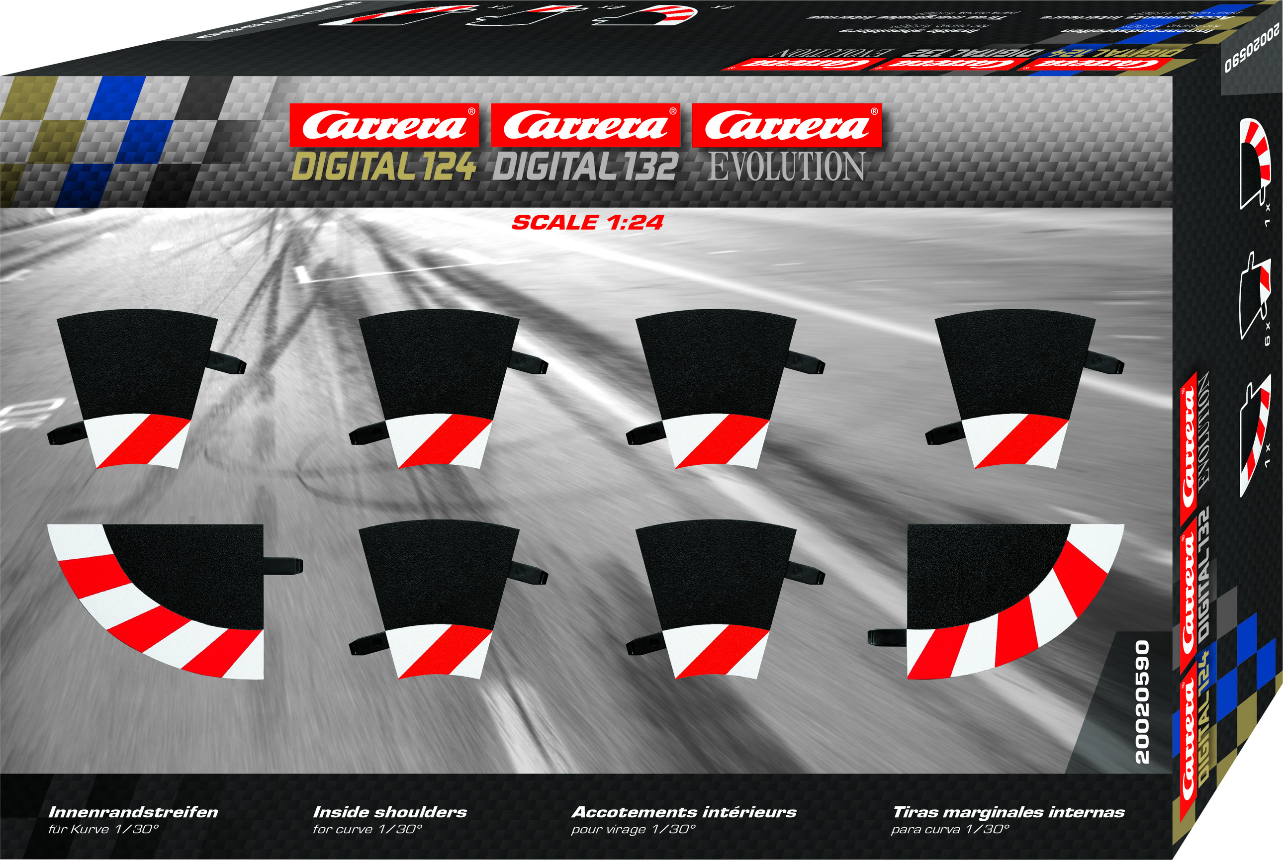 Carrera Digital 124 Innenrandstreifen für Kurve 1/30° (6), Endstücke (2)