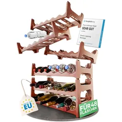 Flaschenregal für 48 Flaschen aus Kunststoff , erweiterbar , Weinregal stapelbar , Braun , Getränkeregal Flaschen Regalsystem , Regal für Getränke , Flaschenschrank , Spirituosen Regal