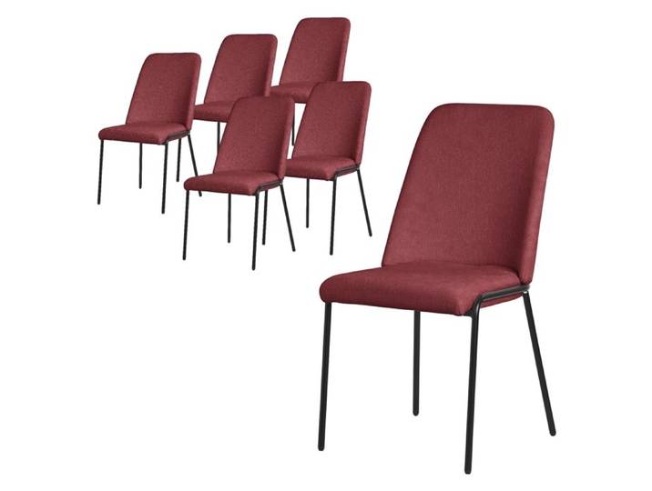 Lot de 6 chaises de salle à manger ML-Design rouge en polyester pieds métalliques ergonomique