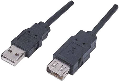 Manhattan USB-Kabel USB 2.0 USB-A Stecker, USB-A Buchse 1.80 m Schwarz vergoldete Steckkontakte, UL-zertifiziert 338653-CG