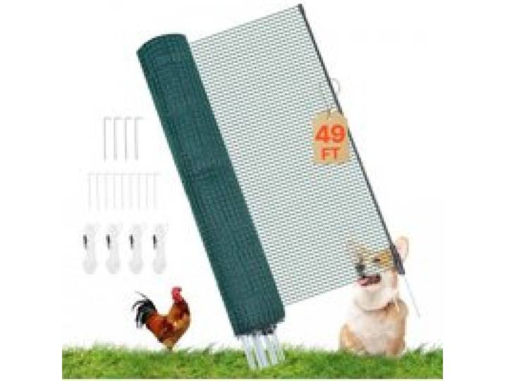VEVOR Clôture Filet Mobile 15x0,9 m Filet de Clôture pour Chien en Plastique Temporaire pour Poules, Plantes, Jardin, Cours Extérieures, Mailles Serrées, avec Poteaux, Piquets à Double Pointe, Haubans