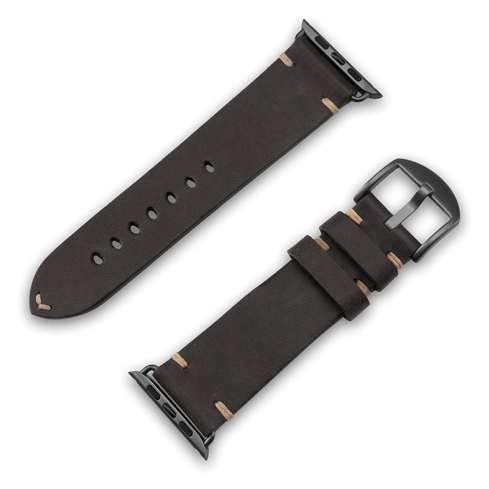 JT Berlin Watchband Alex II Vintage | Apple Watch Ultra/42/44/45mm | schwarz - Aluminium space grau (Echtleder) (10824)