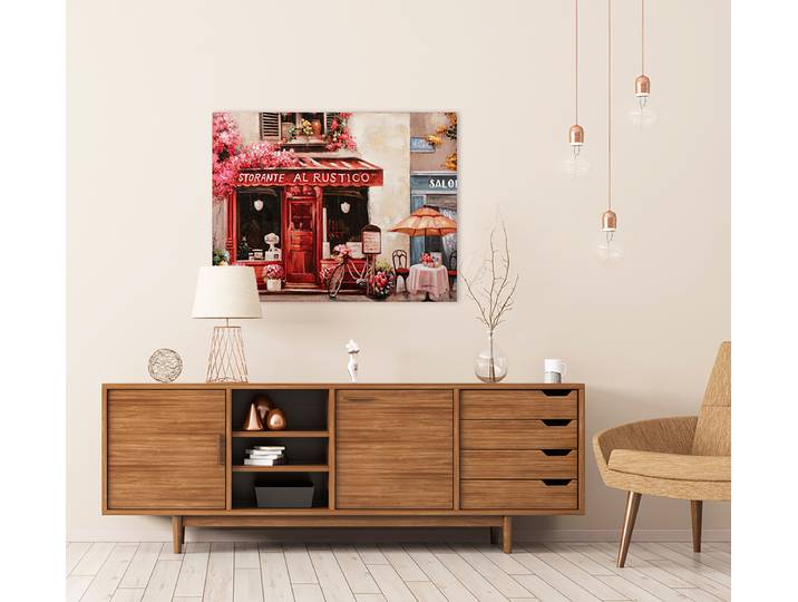 Leinwandbild Restaurant in Rot Mischgewebe Multicolor 70 x 90 x 3cm
