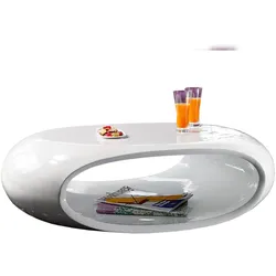 SalesFever Couchtisch oval | Hochglanz lackiert | Fiberglas | B 100 x T 70 x H 32 cm | weiß