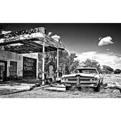 Fototapete PAPERMOON "Gebäude mit Auto Schwarz Weiß", bunt, B:2,5m L:1,86m, Vlies, Tapeten