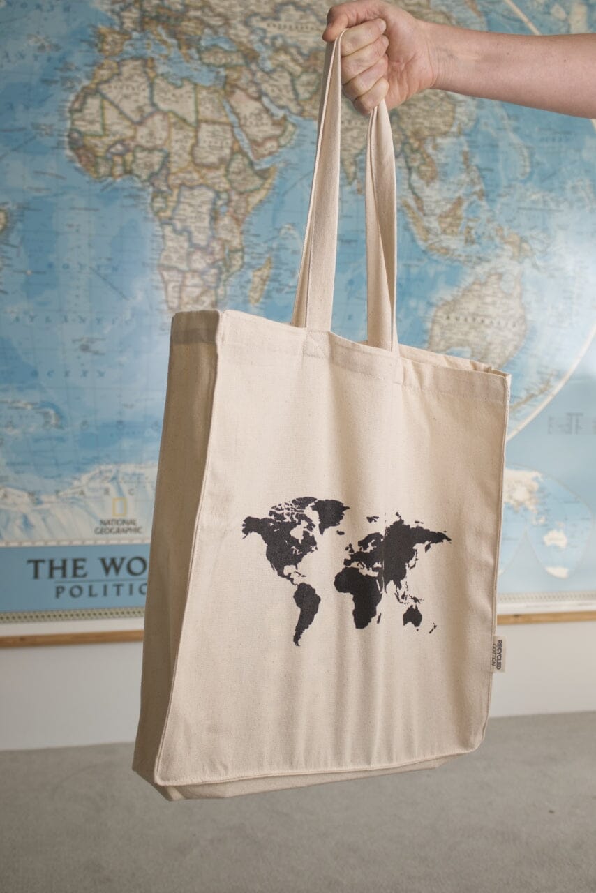 Craenen Shopping bag - motif carte du monde, couleur naturelle