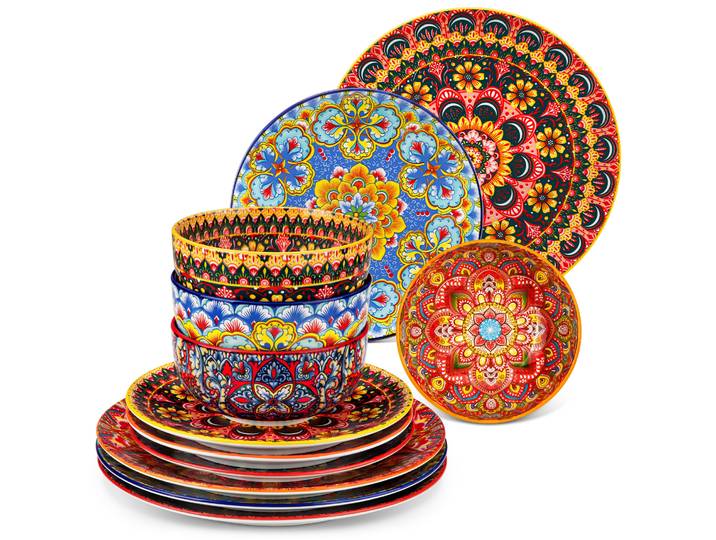 Service de table en porcelaine Vancasso 12/18 pièces, style bohème, avec 4/6 assiettes à dîner, assiettes à dessert et bols à céréales