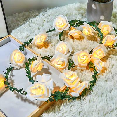 Trendy Discount Goods Battery Operated LED Rose String Lights, Christmas Decorations Artificial Ivy Garland For Weddings And Valentine's Day white Rose warm White 20 Leds