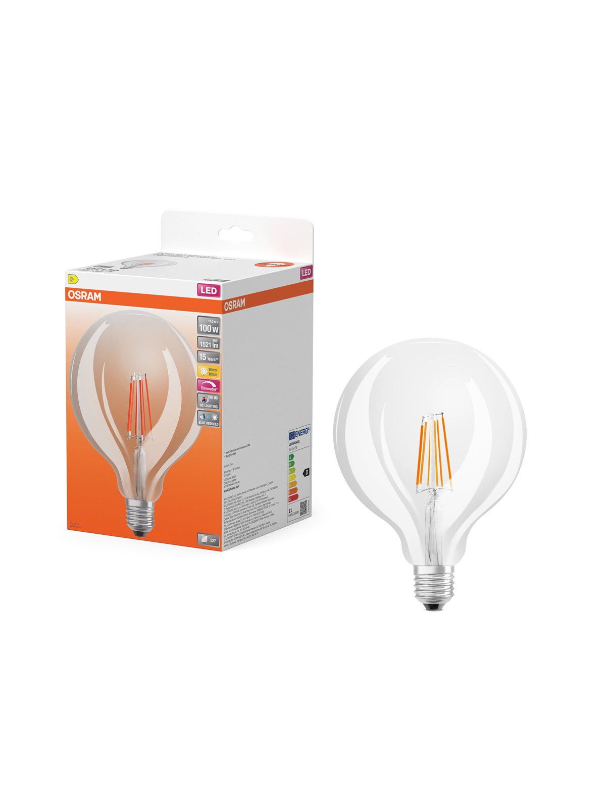 Osram LED-Lampe LED Comfort globe125 filament 1521lm 11W/927 (100W) E27 dimmable E27