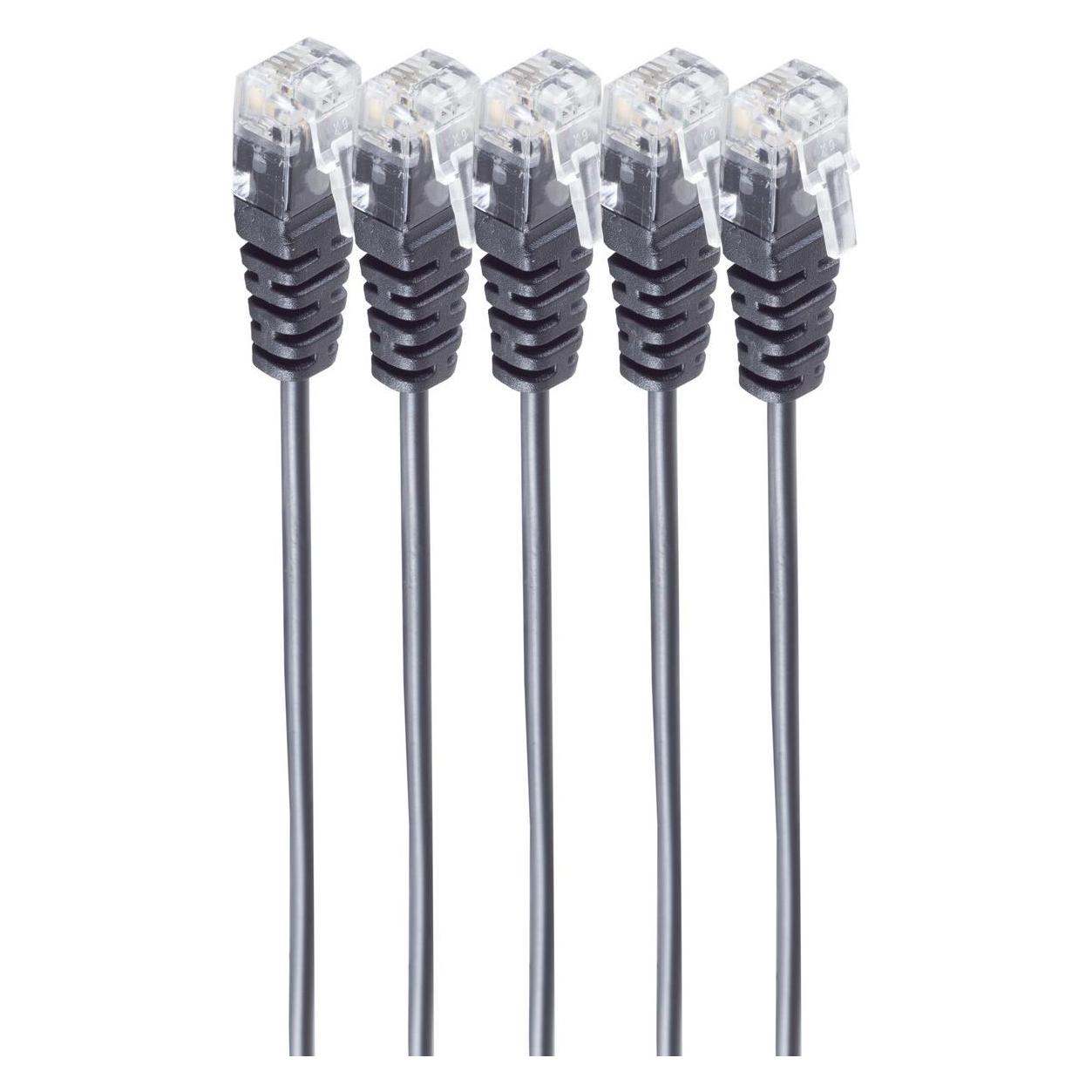 Shiverpeaks -BASIC-S--Telefon-Anschlusskabel, RJ11 Stecker auf RJ11 Stecker, Rundkabel, schwarz, Flexibel, Kupf (BS70084-1-SET5)