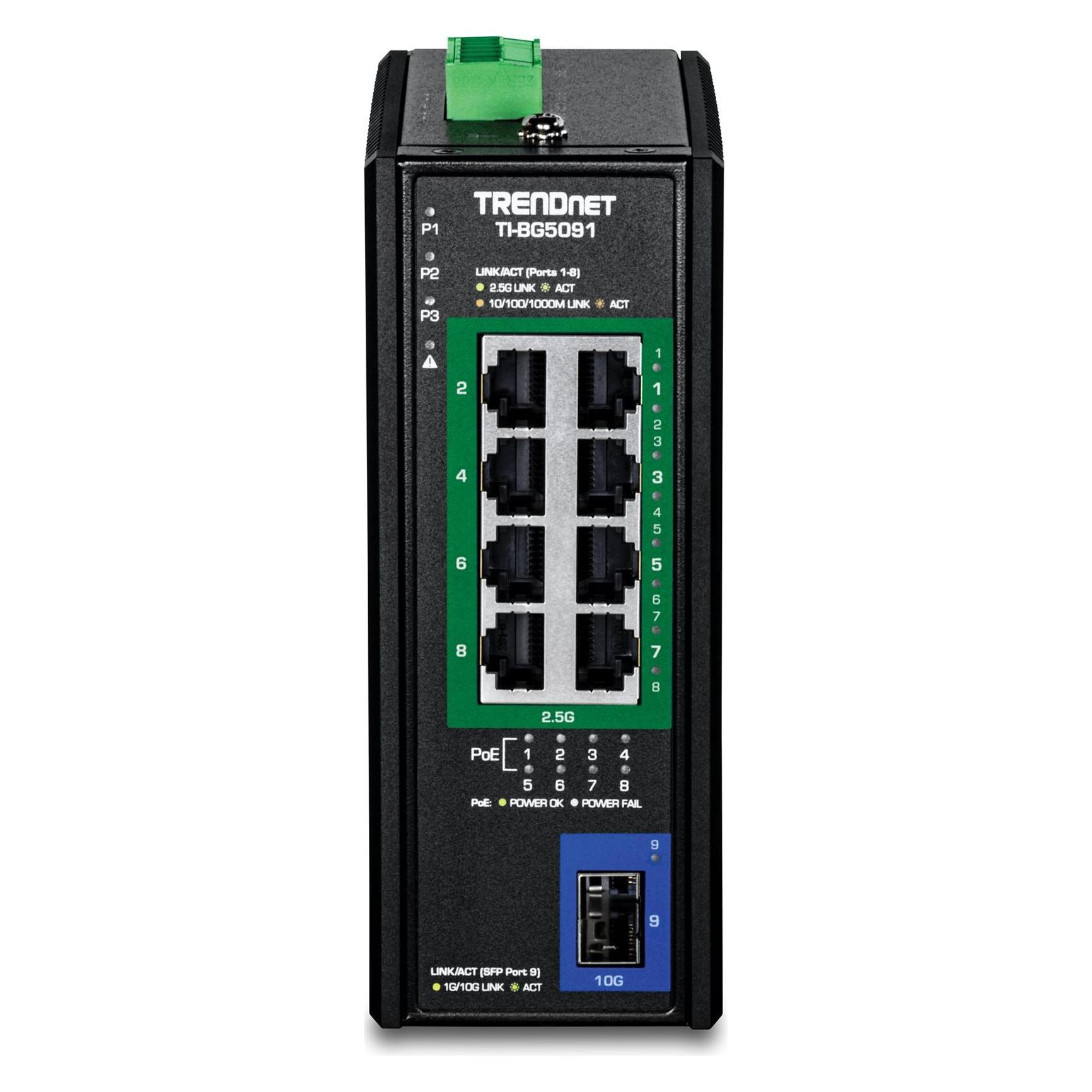 Trendnet TI-BG5091 - Version v1.0R - Switch - industriell - 8 x 10/100/1000/2.5G (PoE++) (9 Ports) (TI-BG5091B)