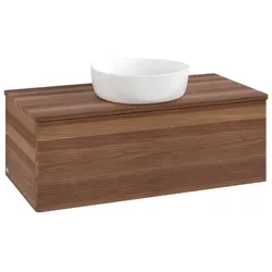 Villeroy und Boch Antao Waschtisch-Unterschrank L31112HM mit Beleuchtung mit Struktur, 100x36x50cm, Waschbeckenplattenfarbe warm walnut, warm walnut