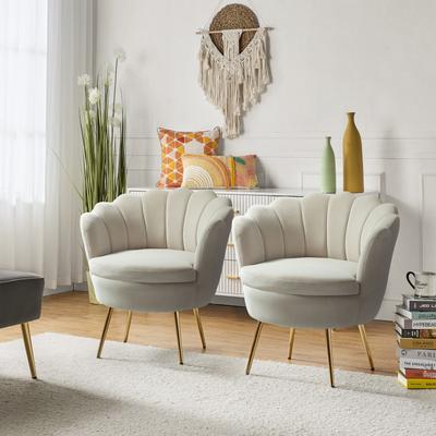 HULALA HOME Xabier Cute Modern Upholstered Barrel Chair Accent Chair with Tufted Back Set of 2