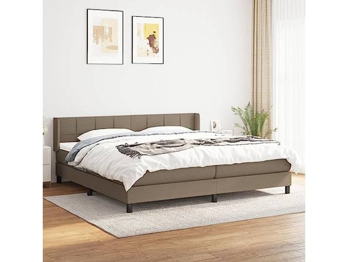Atmungsaktiver Polsterstoff höhenverstellbares Kopfteil 200x200 cm Taupe Boxspringbett mit Matratze Taupe 200x200 cm Stoff Bett mit Kopfteil verstellbar Taschenfederkern Topper