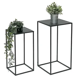 DanDiBo Blumenhocker Metall Schwarz Eckig Blumenständer Beistelltisch 96312 2er Set Blumensäule Modern Pflanzenständer Pflanzenhocker