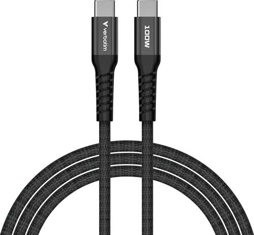 Verbatim USB-C zu USB-C 1,2m Kabel 100W Schnellladen mit Magnet Design und 480 Mbit/s Datenübertragung Schwarz