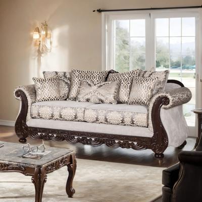 Furniture of America Naree USA Made Traditional 3-Seater Beige and Dark Cherry Sofa