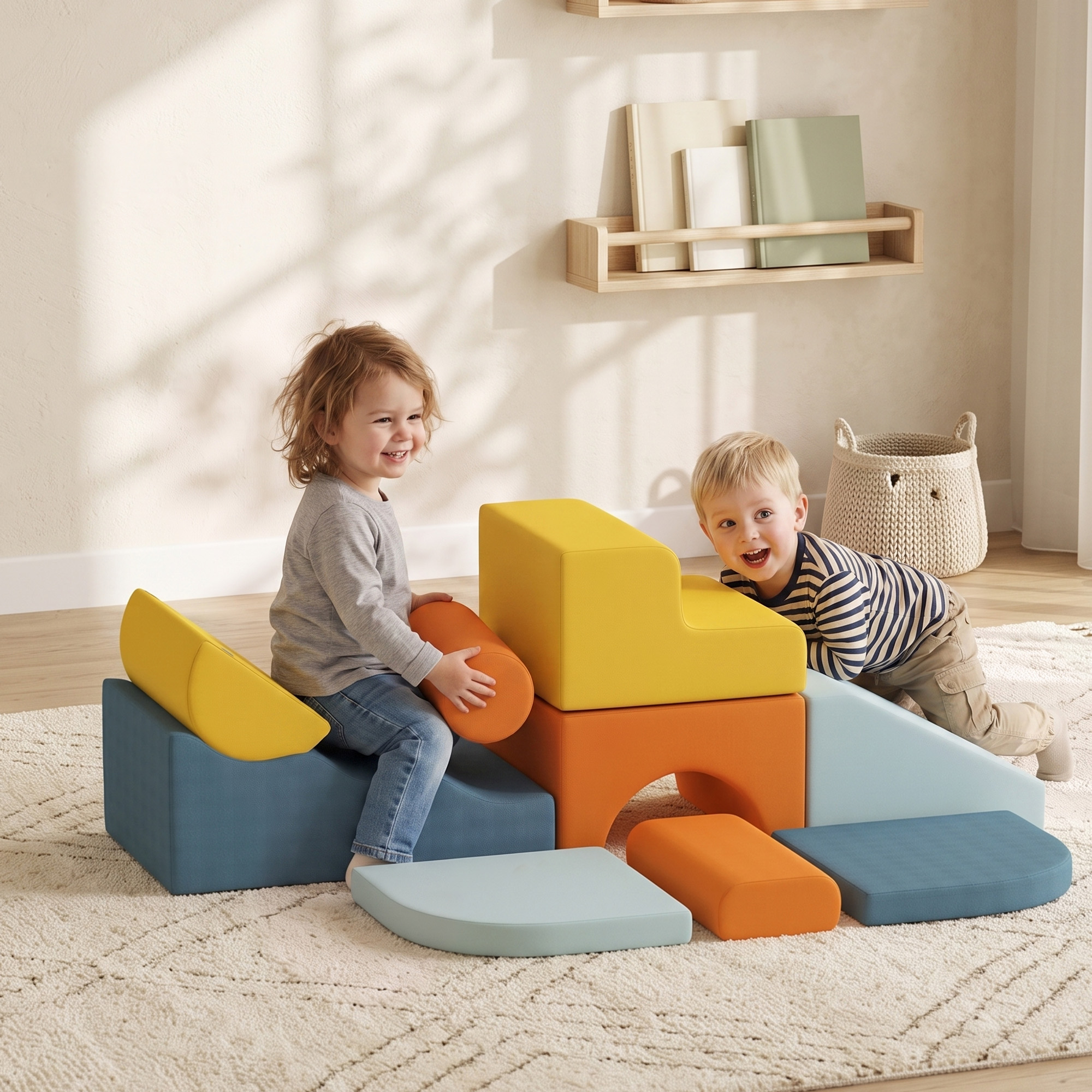 Aiyaplay Set di 9 Costruzioni Morbide per Bambini 3-6 Anni con Fodere Rimovibili in Schiuma e Velluto, Multicolore   Aosom Italy