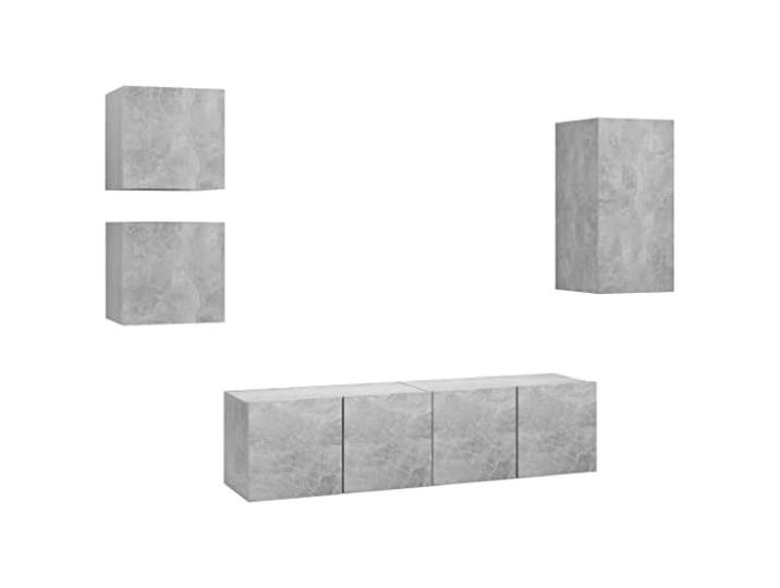 GHVBNMF 5-tlg TV-Schrank-Set Hängend Betongrau Holzwerkstoff Lowboard Moderne Wandmontage für das Wohnzimmer mit viel Stauraum zur ordentlichen Aufbewahrung von Mediengeräten und Deko.