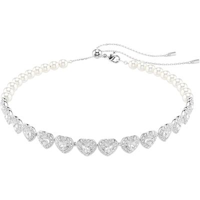 Choker SWAROVSKI "Schmuck Geschenk Ariana Grande Tennis Halskette Herz", silber (metallfarben, kristallweiß), Halsketten, Damen, Metall, L: 30, mit Swarovski Kristall
