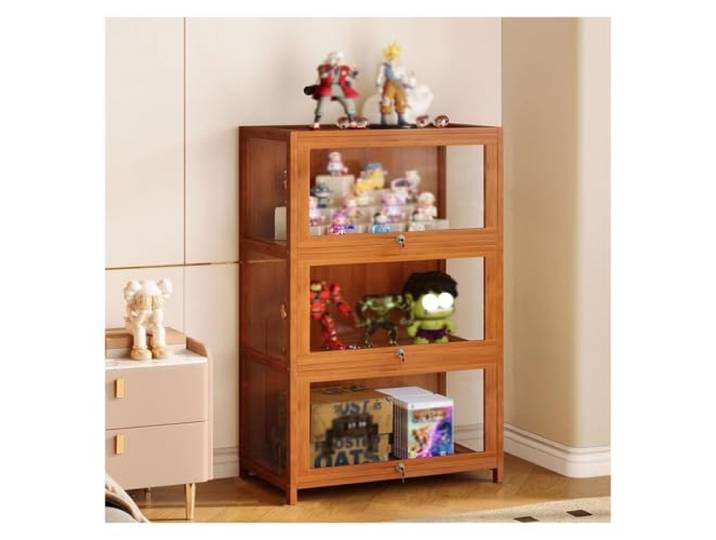 WLH Alexanders Vitrine mit Acryltüren, Spielzeug-Organizer Bambus-Vitrine, Aufbewahrungsregal, Schrank for Sammlerstücke, Schlafzimmer, Wohnzimmer
