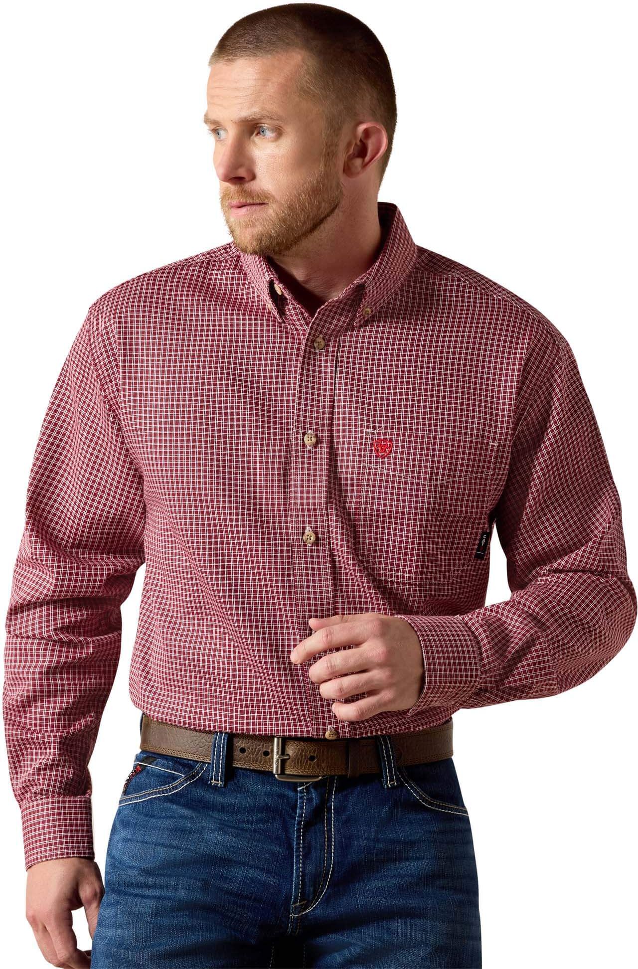 Men's Flame-Resistant Bell Work Shirt in Wine, Size: 2XL-T by Ariat