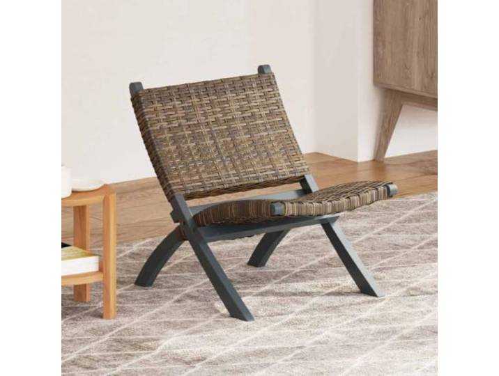 NLQMSU Relaxsessel aus natürlichem Kubu Rattan und massivem Mahagoniholz Kubu-Rattan-Sitzfläche, massives Mahagoni, max. Belastung 110 kg, feucht abwischbar, einfache Montage, natürlicher Stil