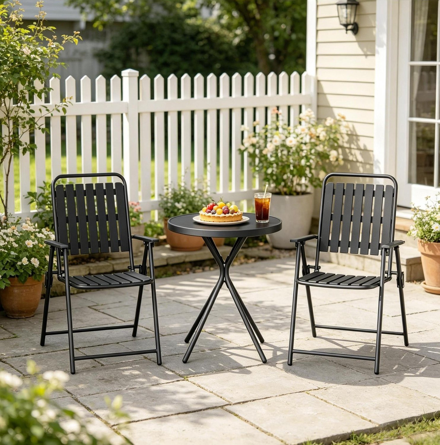 CHICFURN Bistroset 3-delig met inklapbare stoelen - Zwart