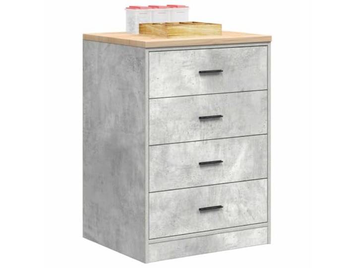 Makastle Schmaler Schrank mit 4 Schubladen, Sideboard Kommode Beistellschrank Mehrzweckschrank Standschrank Flurschrank, Betongrau Massivholz Kiefer