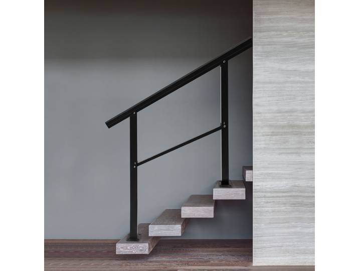 Main courante d'escalier réglable 0-45° ° Rampe extérieure en acier galvanisé, capacité de charge de 331 lb, main courante de sécurité noire pour 3 marches, véranda, jardin
